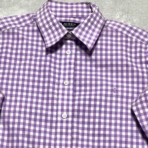 Lauren Ralph Lauren Shirt Womens XS Purple White Gingham Stretch Non Iron
